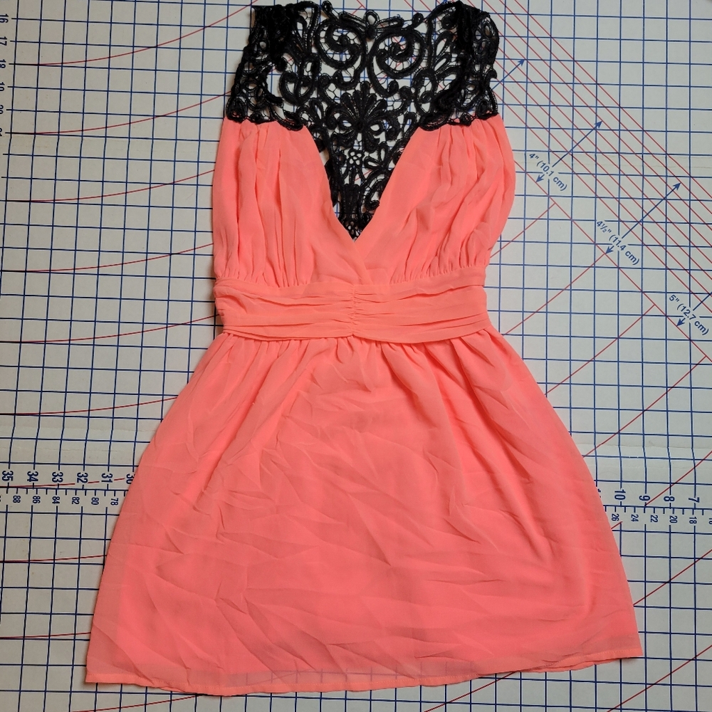 Elegant Coral and Black Lace Dress